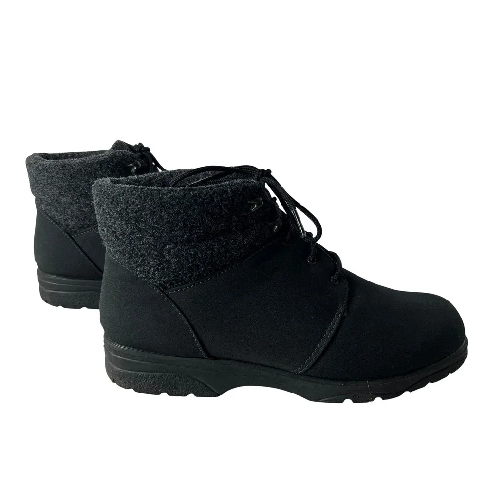 Toe‎ Warmers Winter Boots Black Faux Leather Fleece Lace Up Womens 11 Wide